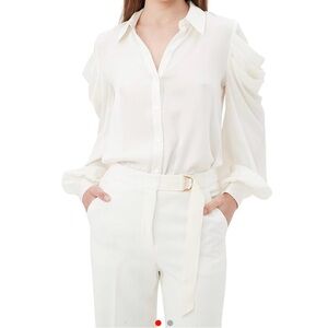 Trina Turk Cream Blouse with Ruffled Sleeves